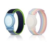 2 Pack Kids Wristband for AirTag, Nylon Watch Band GPS Tracker Holder Protective Case Compatible with Apple Air Tag, Adjustable Anti-lost Bracelet for Toddler Baby Children Elders (RainbowA+Navy)