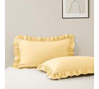 2 Pack King Size Pillow Cases, 20''x36'' Microfiber Gold Ruffled Pillow Shams, Soft Breathable and Non Shrinking Envelope Scalloped Pillowcases