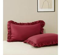 2 Pack King Size Pillow Cases, 20x36 Microfiber Pillow Covers Wine Red Ruffle Pillowcases, Soft Breathable and Non Shrinking Pillowcase Envelope Closure Cute Pillow Cases