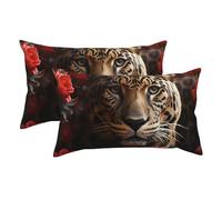 2 Pack King Size Pillow Cases, Soft Breathable 20"x36" Pillow Covers for Sleeping Bed Red Rose and Tiger Pillowcases