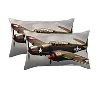 2 Pack King Size Pillow Cases, Soft Breathable 20"x36" Pillow Covers for Sleeping Bed World War 2 Aircraft Airplane Pillowcases