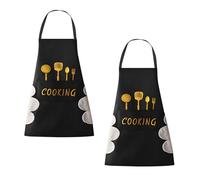 2 Pack Kitchen Aprons for Women Men, Waterproof Kitchen Apron with 2 Pocket, Couple Aprons Set for Cooking, Chef Apron for Men Baking, Painting, Housework (2, Black+Black, One Size)