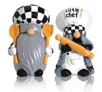 2 Pack Kitchen Chef Gnomes Farmhouse Decor Christmas Swedish Tomte Gnomes Resin Gnome Figurines Tiered Tray Collectible Tabletop Cooking Decor for Kitchen Home Office
