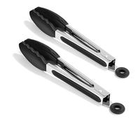 2 Pack Kitchen Food Tongs for Cooking, 9 Inch Non-Stick Silicone and Metal Tongs Easy Grip Locking Salad Tong Heat Resistant for BBQ Cooking Barbecue Steak and Serving Food Non Stick