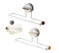 [2 Pack] Kitchen Roll Holder with Solid Wood, Suction Cup Paper Towel Holder No Drilling, Stainless Steel & Real Wood, Fits Regina XXL Jumbo Rolls, Space Saving Rack for Kitchen Bathroom