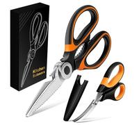2 Pack Kitchen Scissor, Heavy Duty Kitchen Scissors, with Safe Cover | Stainless Steel Kitchen Scissor Comfortable Grip Scissors for Meat, Poultry, Food, Fish, Shrimp, Herb, Nut