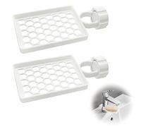 2-Pack Kitchen Sink Caddy & Sponge Holder - Adjustable Faucet Mount Sink Organiser with Honeycomb Design, Space-Saving Storage for Scrub Daddy, Soap & Cleaning Tools, Modern White Finish