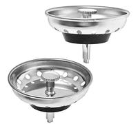 2 Pack - Kitchen Sink Strainer and Stopper Combo Basket Replacement for Standard 3-1/2 inch Drain, Stainless Steel Basket with Plastic Knob, Rubber Stopper Bottom - Hilltop Products
