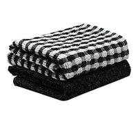 2 Pack Kitchen Towel Cotton Terry Tea Towels Black/White Monocheck Super Absorbent Dish Drying Cleaning Cloths 35x65cm (Black, 2)
