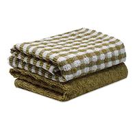 2 Pack Kitchen Towel Cotton Terry Tea Towels Brown/White Monocheck Super Absorbent Dish Drying Cleaning Cloths 35x65cm (Brown, 2)