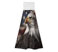 2 Pack Kitchen Towels with Hanging Loop Super Soft & Absorbent Bald Eagle US Flag Pictures Hand Tie Towels Decorative Cleaning Tea Washcloth Quick-Dry Dish Towel for Bathroom Laundry Gym 19.1x12.6