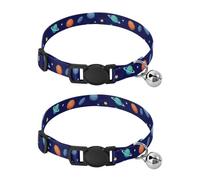 2 Pack Kitten Collar Colorful Cartoon Rockets Small Dog Collar with Bell, Adjustable Length 10.6" to 17.1"