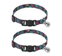 2 Pack Kitten Collar Colorful Skulls Floral Flowers Black Dog Collar with Bell, Adjustable Length 10.6" to 17.1"