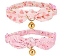 2 Pack Kitten Collar Cotton Breakaway Cat Collars Bell Pink Cat Collar with Bells Pendant, Cute Girl Cats Kitten Collars with Removeable Bow