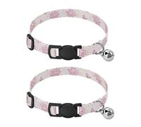 2 Pack Kitten Collar Floral Lotus Flower Decorative Pet Collar with Bell, Adjustable Length 10.6" to 17.1"