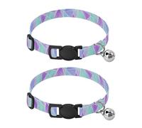 2 Pack Kitten Collar Geometric Triangular Watercolor Purple Bell Collar for Small Dogs, Adjustable 10.6 to 17.1 Inches