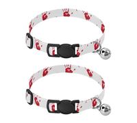 2 Pack Kitten Collar Red Blood Handprints White Cat Bell Collar, Adjustable Length 10.6" to 17.1"