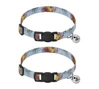 2 Pack Kitten Collar Sky Wildflowers Pink Blue Bell Collar for Small Dogs, Adjustable 10.6 to 17.1 Inches