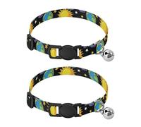 2 Pack Kitten Collar Sun Star Planet Black Kitten Bell Collar, Adjustable Length 10.6" to 17.1"