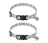 2 Pack Kitten Collar Vintage Mandala Floral White Cat Collars with Bell, Adjustable 10.6 to 17.1 Inches