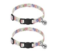 2 Pack Kitten Collar Watercolor Peonies Cat Collar with Bell, Adjustable Length 10.6" to 17.1"