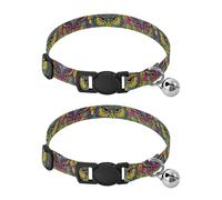 2 Pack Kitten Collars Bohemian Abstract Dots Black Cat Collars with Bell, Adjustable Length 10.6" to 17.1"