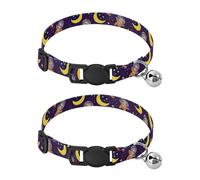 2 Pack Kitten Collars Cute Sloths Astronaut Small Dog Collar with Bell, Adjustable Length 10.6" to 17.1"