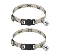 2 Pack Kitten Collars Vintage Skull Beige Black Cat Collar with Bell, Adjustable Length 10.6" to 17.1"