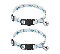 2 Pack Kitten Collars Watercolor Blue Green Birds Bell Collar for Small Dogs, Adjustable Length 10.6" to 17.1"