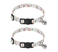 2 Pack Kitten Collars Watercolor Rabbits Decorative Pet Collar with Bell, Adjustable 10.6 to 17.1 Inches