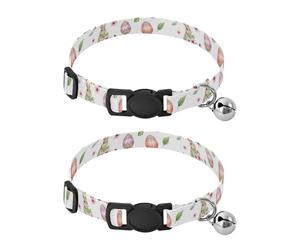 2 Pack Kitten Collars Watercolor Rabbits Decorative Pet Collar with Bell, Adjustable 10.6 to 17.1 Inches