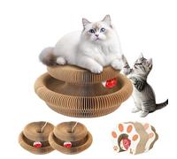 2-Pack Kitty kurls cat Scratcher - Foldable Magic Organ Cat Play Toy with Reversible Corrugated Pads & Bell Ball Interactive Board for Indoor Cats