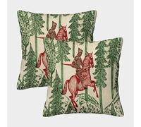 2 Pack Knight Galloping through The Forest Square Pillow Cover Cushion Cover 45x45cm Suitable for Sofa Bed Chair,3D Old Medieval Style Pattern