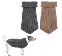 2 Pack Knitted Dog Turtleneck Sweater, Warm Knitted Turtleneck Winter Jumper for Small Dogs, Cozy Striped Vest Apparel for Dachshund, Puppy, And Small Pets in Cold Weather (Grey+khaki,M)