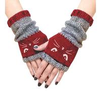 2 Pack Knitted Fingerless Gloves Winter, Cat Embroidery Warming Supplies,Breathable Warm Glo-ves, Warming Gloves, Cat glo-ves, For Ladies Mothers Daily Commute Outdoor Activities Travel Walking
