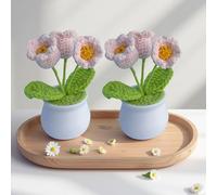 2-Pack Knitting Flowers Potted Plants Handmade Crochet Lily of the Valley, Floral Arrangement in Mini Pot, All-Season Botanical Decor for Home, Office & Gifts (Pink)