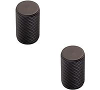 2 PACK | Knurled Cylindrical Cupboard Door Knob - 18mm Dia - Matt Black Cabinet Handle | Small Cupboard Door Knob - Wardrobe Cabinet Pull Handle - Suitable for Lightweight Internal Doors