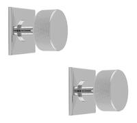 2 Pack - Knurled Radio Cabinet Door Knob & Matching Backplate - Polished Chrome 40 x 40mm