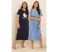 2 Pack 'Koalaty Time' Midaxi Nightdresses Yours Dark Navy 18-20