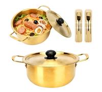 2-Pack Korean Ramen Pot with Lid with a Spoon, Chopsticks, and Fork- 7" & 7.8" Stainless Steel Noodle Cooker, Soup/Pasta Pot