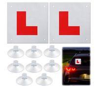 2 Pack L Plates Magnetic, Learner Driving L Plates Night Reflective Material,8 Suction Cups, Repeatable, Removable, Easy to Install, Waterproof for Car Learners