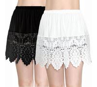 2 Pack Lace Shirt Extender for Women Layering Fake Top Lower Sweep Shirt Hollow Half Length Skirt, 897 Black+white, S-M
