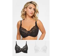 Yours 2 Pack & White Stretch Lace Non-Padded Underwired Balcony Bras - Women's - Plus Size Curve