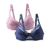 2 Pack Ladies Full Cup Lace Underwired Bra Soft Cup Full Coverage Non-Padded Push up Women’s Bra with Adjustable Straps for Everyday Comfort
