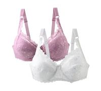 2 Pack Ladies Full Cup Lace Underwired Bra Soft Cup Full Coverage Non-Padded Push up Women’s Bra with Adjustable Straps for Everyday Comfort
