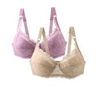 2 Pack Ladies Full Cup Lace Underwired Bra Soft Cup Full Coverage Non-Padded Push up Women’s Bra with Adjustable Straps for Everyday Comfort