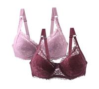 2 Pack Ladies Full Cup Lace Underwired Bra Soft Cup Full Coverage Non-Padded Push up Women’s Bra with Adjustable Straps for Everyday Comfort