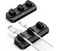 [2 Pack] Lamicall Spring Cable Holder Clips - Wire Holder Organiser for Desk, Self Adhesive Cord Tidy Management for USB Charging Cable, Power Cords, Wall, PC, Office, Home, Other Cords - Black (8mm)