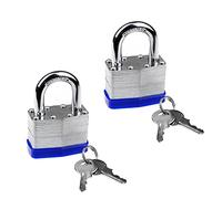 2 Pack Laminated Padlocks with Keys,30mm Heavy Duty Key Pad Lock Outdoor Weatherproof Lock Short Shackle Padlock Laminated Steel Key Padlock for Garden Shed Garage Fence Storage Unit