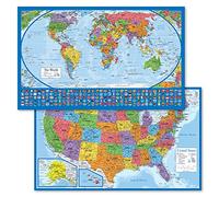 2 Pack - Laminated World Map Poster & USA Map Set - Equal Earth world map design shows continents at true relative size - US Map 18” x 29”